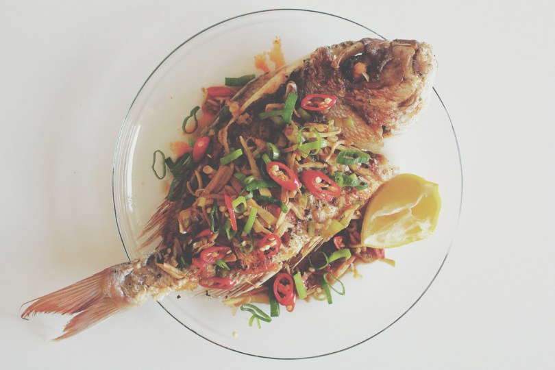 Pan-fried Whole Snapper with Chilli, Ginger, Shallot & Soy Sauce