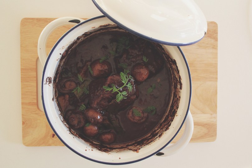Braised Steak au Poivre in Red Wine