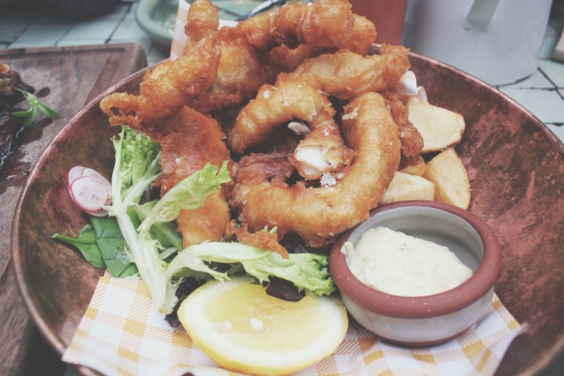 The Potting Shed at the Grounds - SHED MAINS: BATTERED MARKET-FRESH FISH OF THE DAY (WHITE FISH)