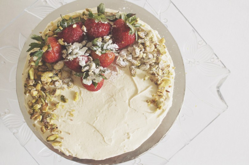 Layered Pistachio Cake with Honey Vanilla Buttercream