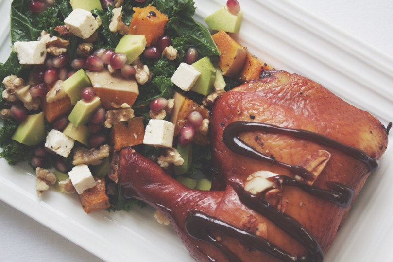 Avocado & Roast Pumpkin, Kale Salad with Roast Chicken