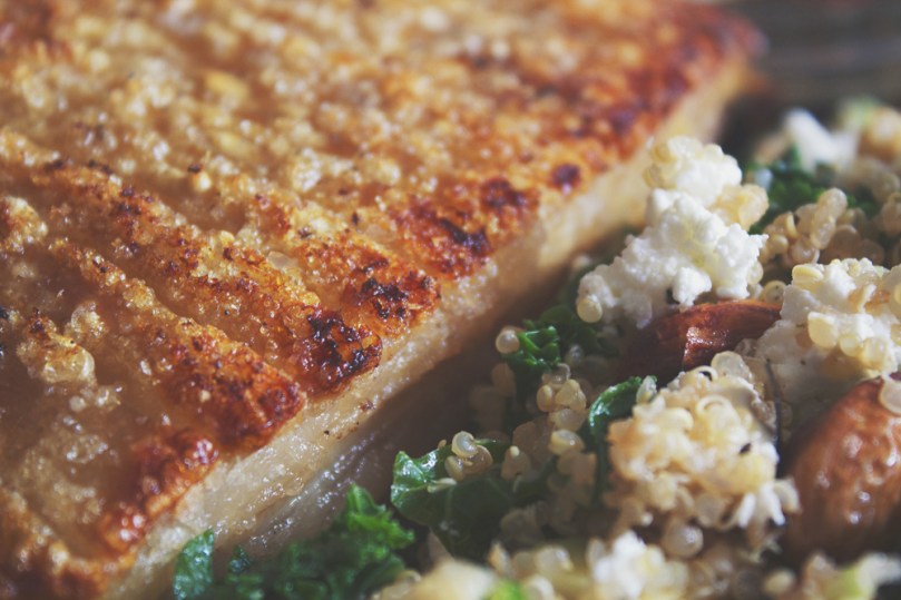 Roast Pork Crackling with Kale & Quinoa Salad