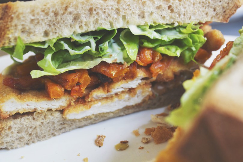 South Dowling Sandwiches: Chicken Schnitzel Sandwich with extra Caramelised Carrots