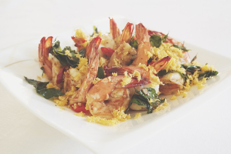 Butter Prawns with Egg Floss