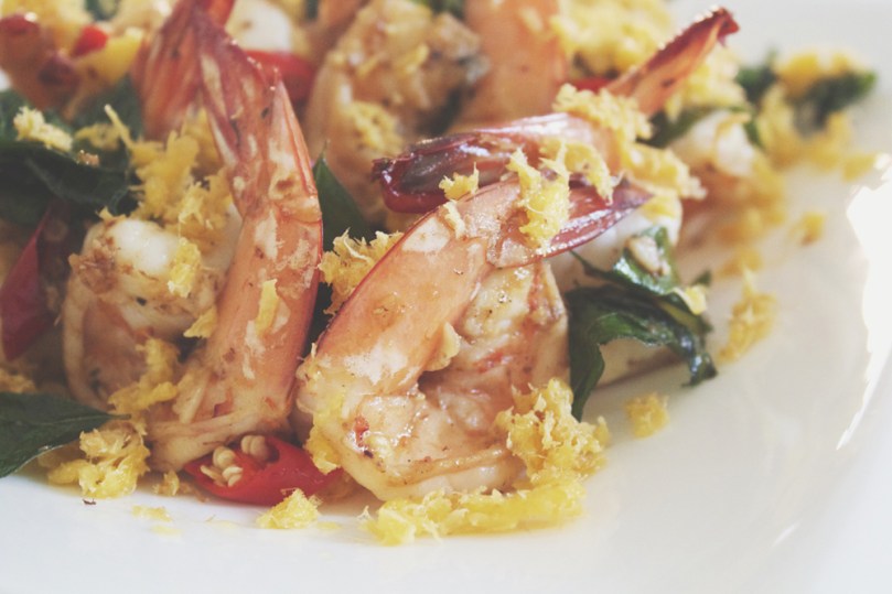 Butter Prawns with Egg Floss