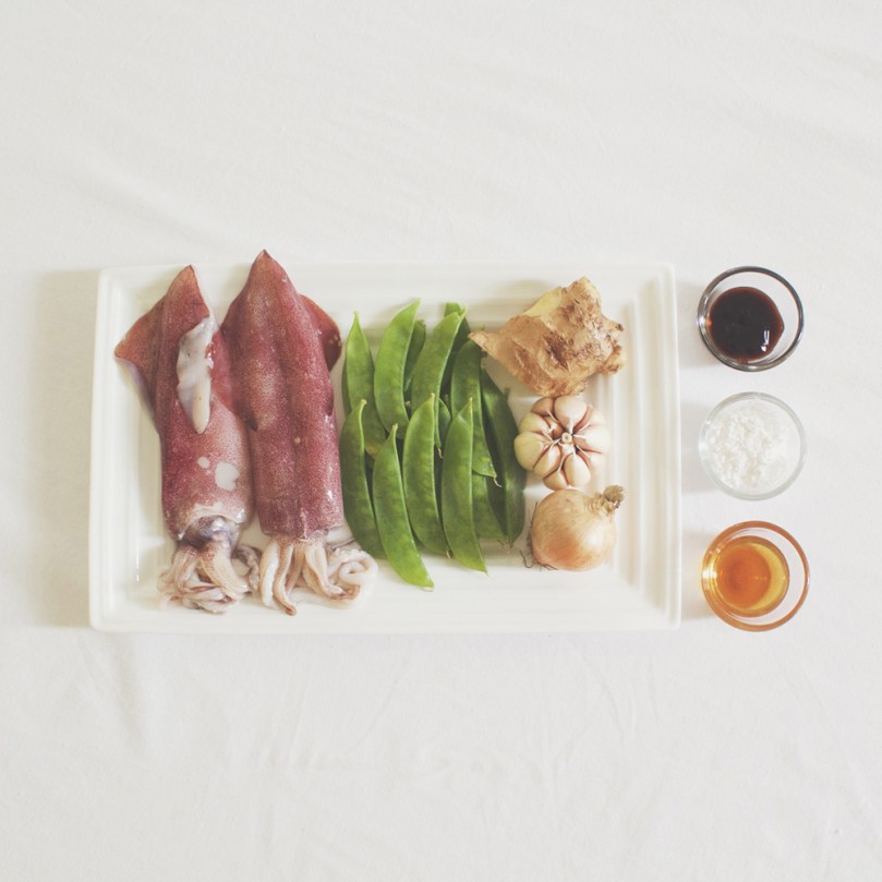 Calamari Stir-fry with Snow Peas & Ginger Ingredients