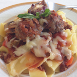 Pappardelle with Homemade Cheese-stuffed Meatballs