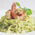 Capellini al Pesto e Gamberi