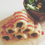 Mini Sausage Rolls with a Hazelnut-dressed Mixed Leaf Salad