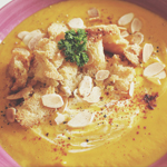 Spicy Carrot, Chickpea & Almond Soup with Roasted Croutons