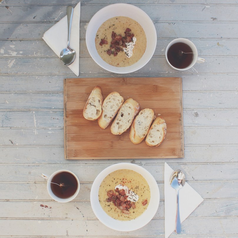 Beer, Bacon, and Tater Soup (aka “Man Soup”) with Pane di Casa; Russian Earl Grey Tea