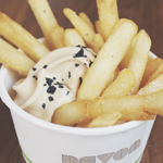 Devon on Danks: SPECIAL SOFT SERVE SUNDAE with salted caramel ice cream, black salt, and hot chips