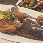 Mesa: Crispy boneless Hito with mangga salad