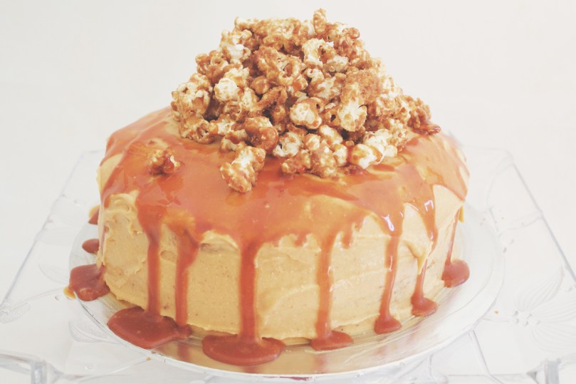 Salted Caramel Popcorn Layered Cake