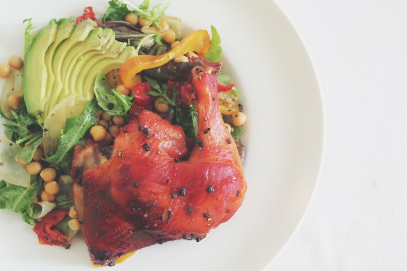 Avocado, Chickpea, & Roasted Capsicum Salad with Roast BBQ Chicken