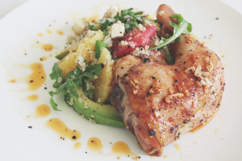Quinoa, Avocado, & Grapefruit Salad with Lemon and Thyme Roast Chicken