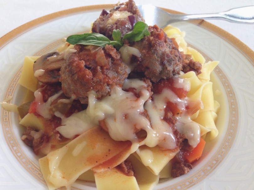 Pappardelle with Homemade Cheese-stuffed Meatballs