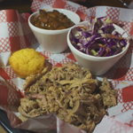 PULLED PORK with BBQ beans and coleslaw