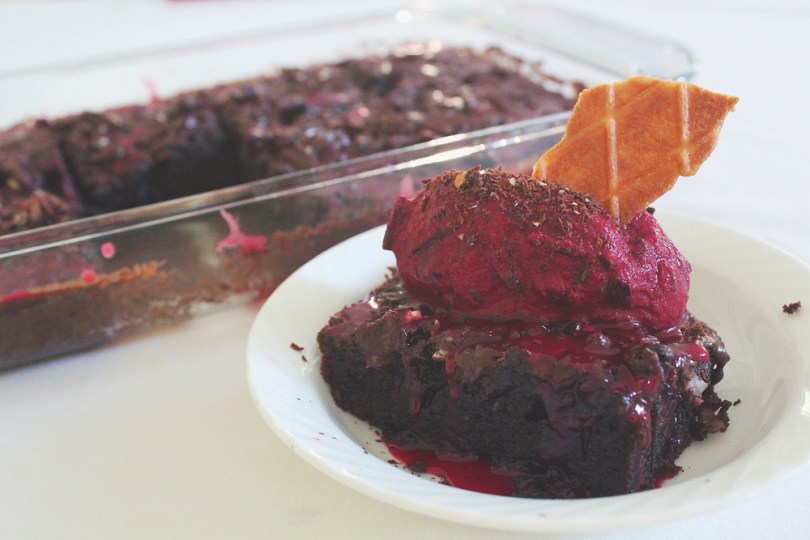 Beetroot Brownies with Chocolate Chunk Beet Ice Cream