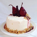 Pear & Walnut Cake with Spiced Red Wine Pears