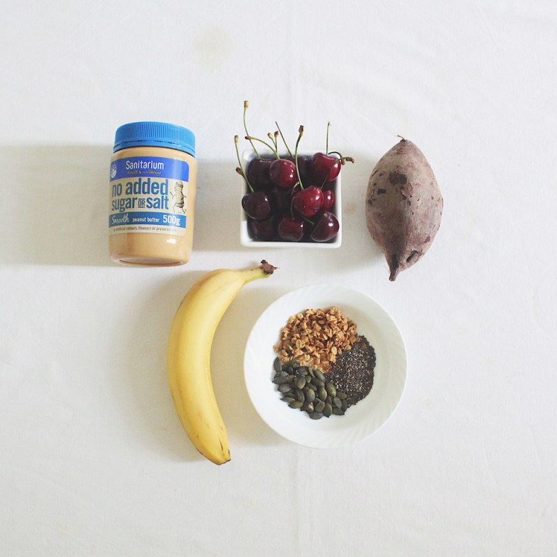 Baked Purple Sweet Potato with Banana & Cherries Ingredients