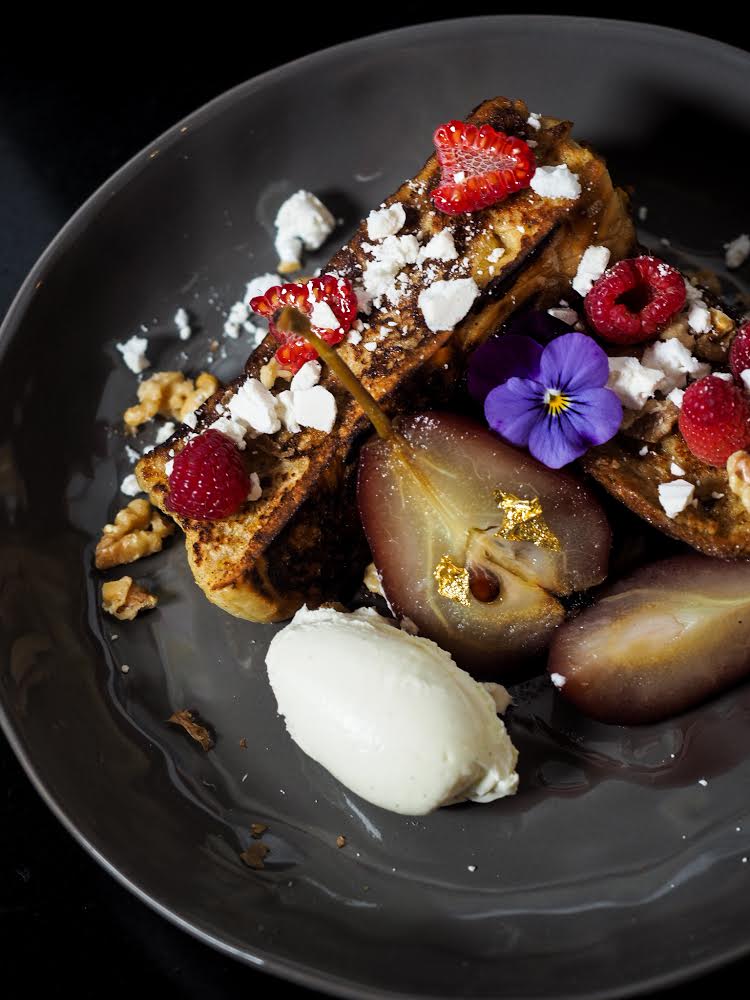 French Toast with Red Wine Pears