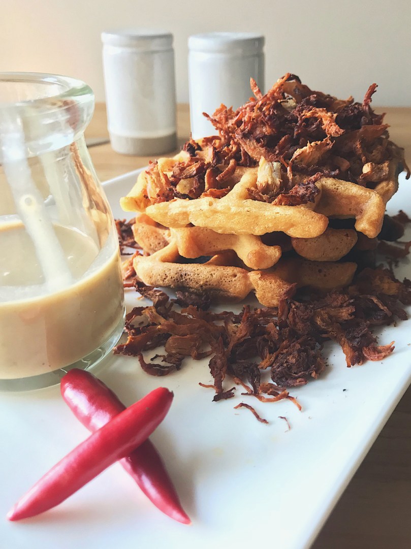 Waffles with Oven-fried Adobo Flakes