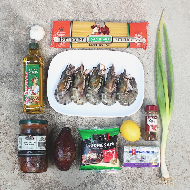 Spicy Garlic Prawn & Avocado Fettuccine Ingredients