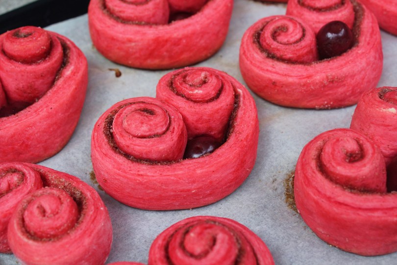 Red Velvet Cinnamon ‘Love’ Rolls with Vanilla Cream Cheese Frosting