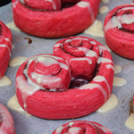 Red Velvet Cinnamon ‘Love’ Rolls with Vanilla Cream Cheese Frosting