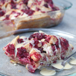 Raspberry, Almond, and White Chocolate Bread Pudding with Vanilla Cream Sauce