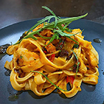 Roasted Garlic & Onion Tomato Tagliatelle with Butter Beans,Tuna, and a Chilli Balsamic Drizzle