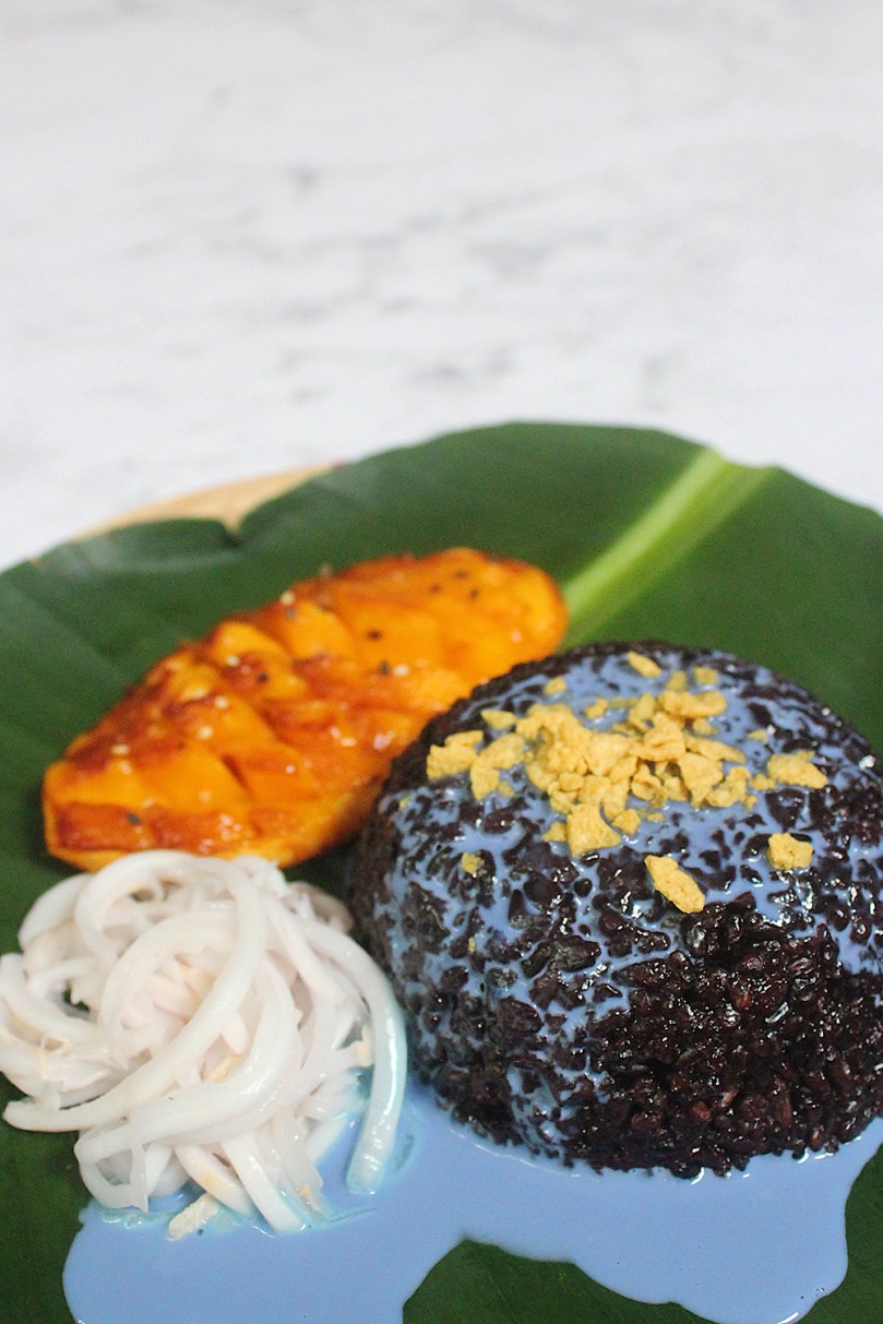Black Sticky Rice with Grilled Mango & Blue Coconut Sauce