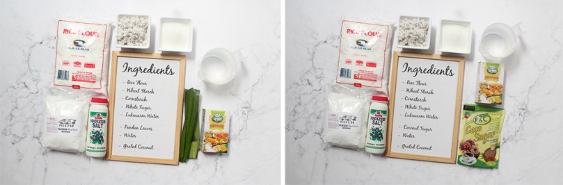 Kuih Kosui (Rice Cakes with Grated Coconut) Ingredients