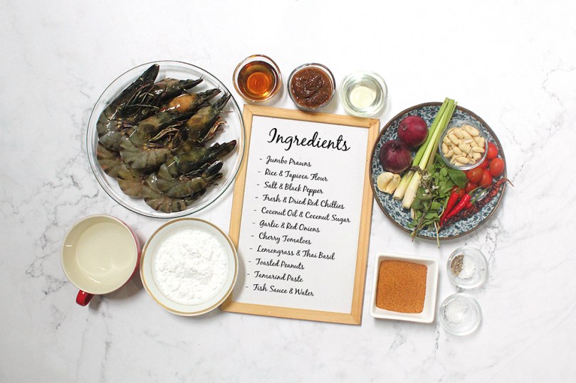 Goong Ma Kham kab Yum Takrai (Crispy Tamarind Prawns with Spicy Lemongrass Salad) Ingredients