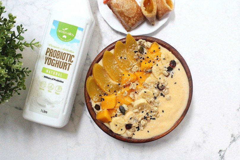 Peach Mango Pie Probiotic Yoghurt Smoothie Bowl
