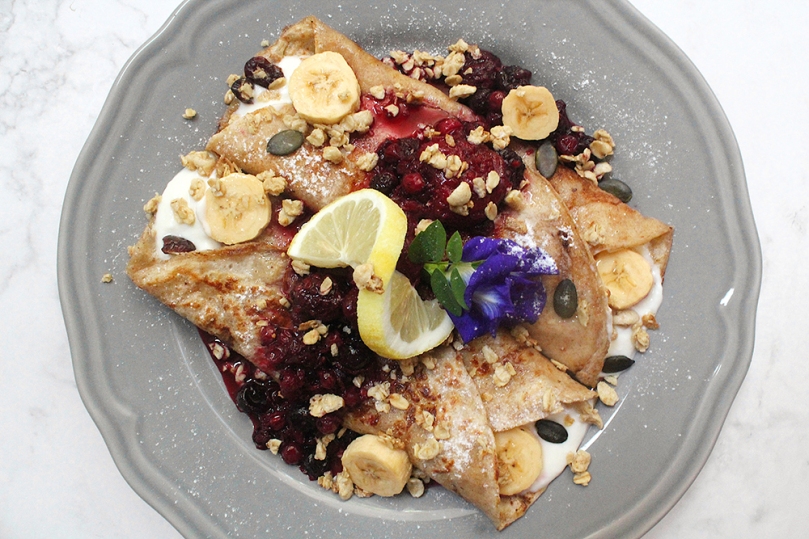 French Toast Wraps with Mixed Berry Compote & Vanilla Yoghurt